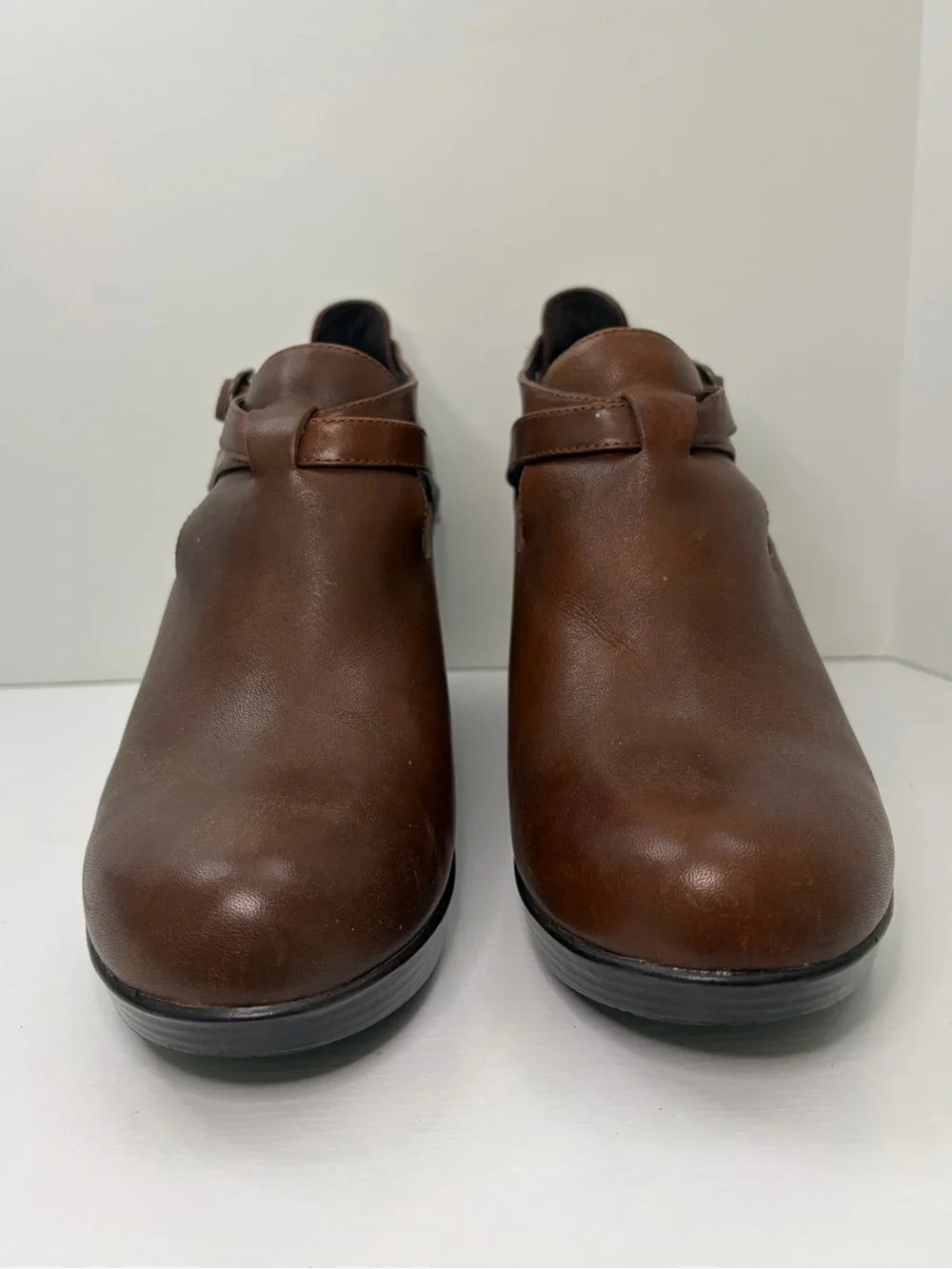 Dansko Franka Brown Leather Wedge Booties Side Cutouts Buckle Strap Size 41